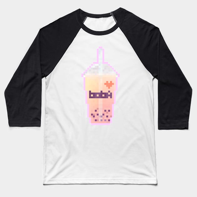 Pixel Boba - Peach Baseball T-Shirt by dbnibbles